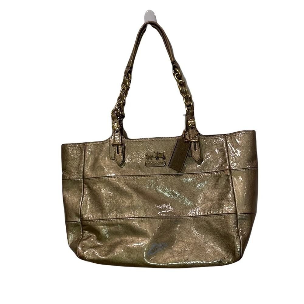 Coach metallic patent leather gold shoulder Bag Tribeca Preowned